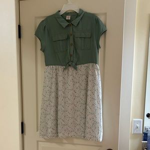 Girls Wonder Nation Green and Floral Button Up Dress